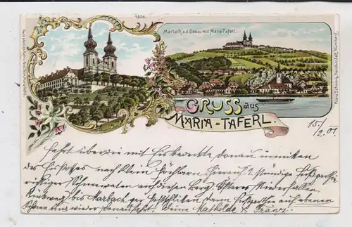 A 3672 MARIA TAFERL, Lithographie, Kirche, Maria Taferl und Marbach, Donau - Frachtschiffe