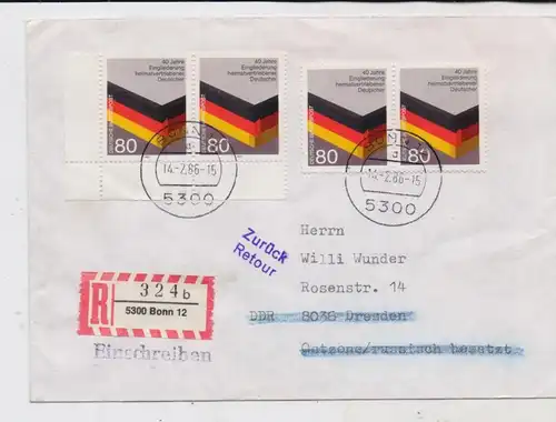 BUND - 1985, Michel 1265, Postkrieg BRD - DDR, Einschreiben mit Einlieferungsbeleg