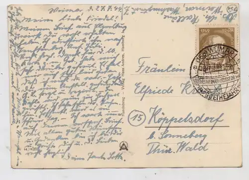 DDR - 1949, Michel 235 Goethe, AK - Einzelfrankatur 28.07.1949 mit Sonderstempel und rücks. Goethe / Schiller - Denkmal