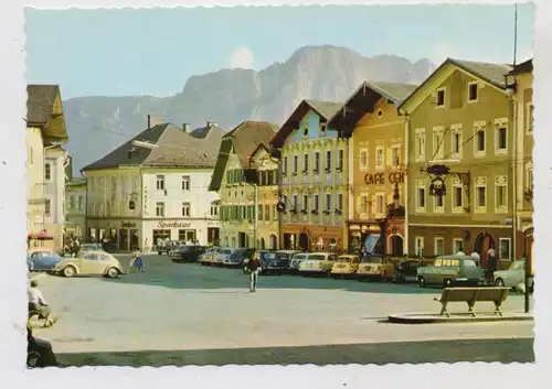 A 5310 MONDSEE, Marktplatz, Sparkasse, OPEL REKORD, VW Käfer, FIAT, 1963