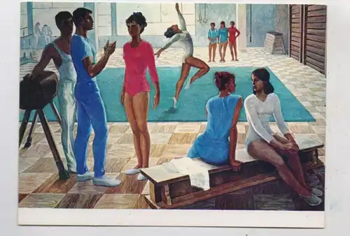 KÜNSTLER - ARTIST - Albanian Painter - M. FUSHEKATI, "Gjimnastet"