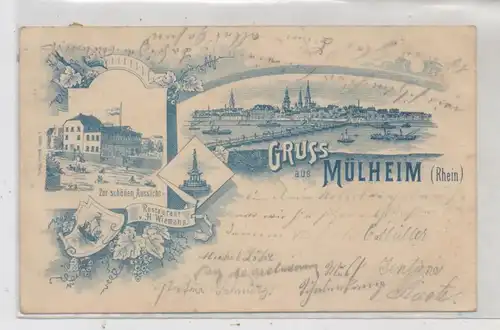 5000 KÖLN - MÜLHEIM, Lithographie 1899, Restaurant "Zur schönen Aussicht", H.Wiemann