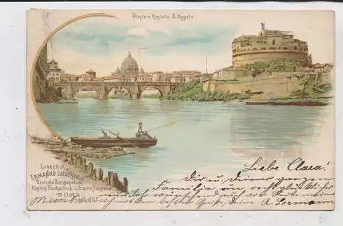 I 00100 ROMA, Ponte e Castello S. Angelo, Lithographie, Druckstelle, Libreria Ermanno Loescher
