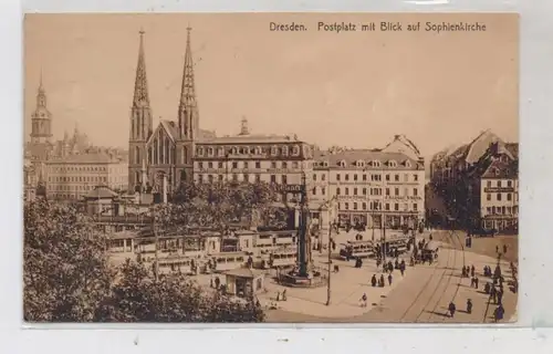 0-8000 DRESDEN, Postplatz, Sophienkirche, Strassenbahnen, 1909