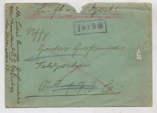 MILITÄR - 2. Weltkrieg, Deutsche Feldpost 09173, Luft - Feldpost, z. Zt. nicht zustellbar, Brfm. fehlt