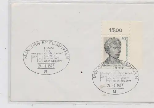 OLYMPIA 1972 SAPPORO, Sonderstempel, Abflug der Deutschen Olympiamannschaft von München nach Sapporo