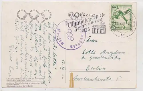 OLYMPIA - 1936 BERLIN, Reichssportfeld, Maschinenwerbestempel, seitlicher Einriss
