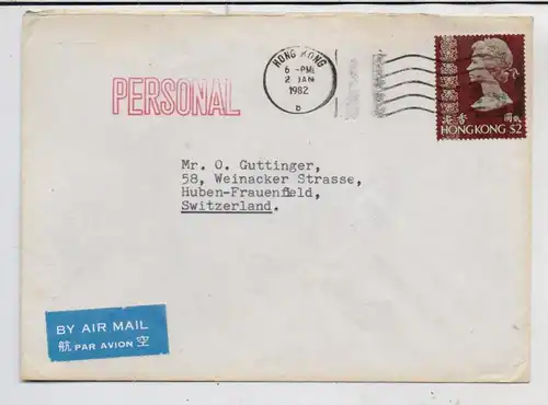 HONG KONG - 1982, 2 Dollar QE II, Air Mail Letter to Switzerland