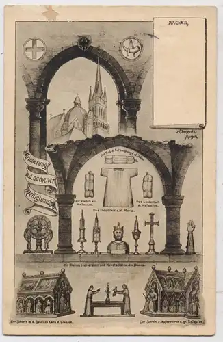 5100 AACHEN, Erinnerung an die Heiligtumsfahrt, Künstler - Karte N. Buchholz, 1909, kl. Oberflächenmangel