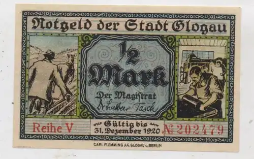 NIEDER - SCHLESIEN - GLOGAU / GLOGOW, Notgeld 50 Pfennige 1/2 Mark, 1920, sehr gute Erhaltung
