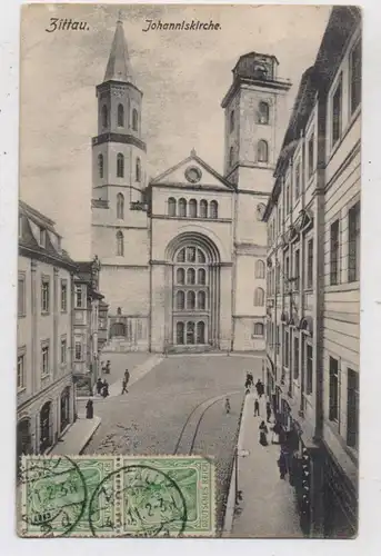 0-8800 ZITTAU, Strassenansicht zur Johanniskirche, belebte Szene, 1911, Verlag Renger