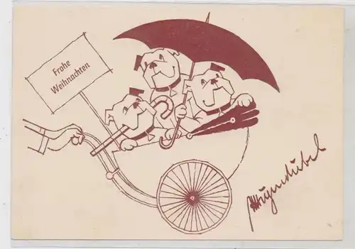 7000 STUTTGART, Hugendubel - Schirme / Umbrella / Parapluie / Ombrela / Paraplu - Weihnachtskarte mit 3 Boxerhunden