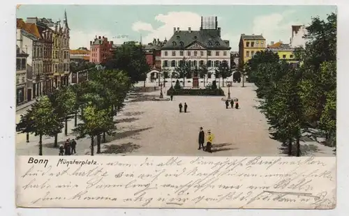 5300 BONN, Münsterplatz, Beethoven - Denkmal, Hauptpost mit optischen Telegraphen auf dem Dach, 1905, kl. Druckstelle