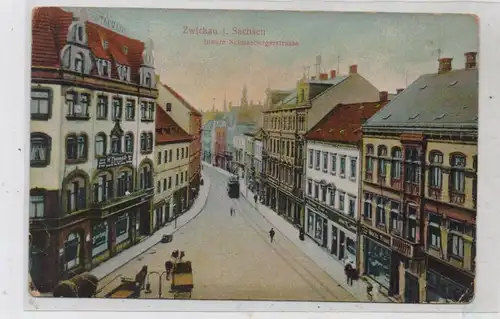 0-9540 ZWICKAU, Innere Schneebergerstrasse, Strassenbahn, 1916, Ecken leicht berieben