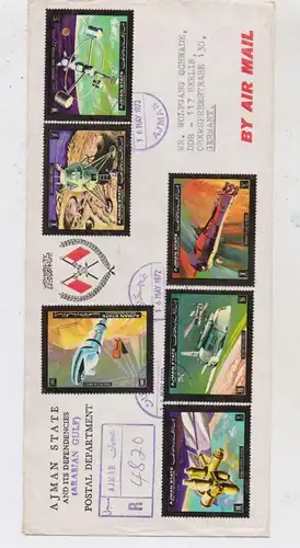 UAR - AJMAN - 16.5.1972, Michel 1298 - 1302, Spacecraft, Postal Department R-Mail to East Germany (FDC ?)