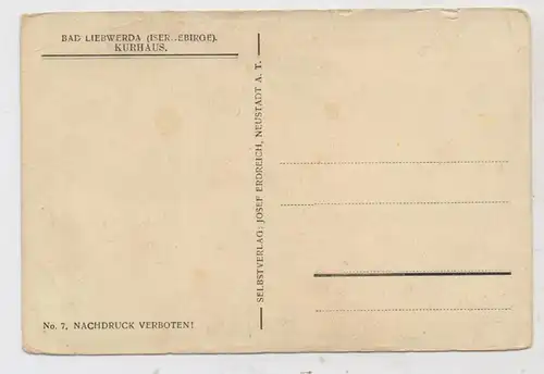 BÖHMEN & MÄHREN - BAD LIEBWERDA / LAZNE LIBVERDA, Kurhaus, Künstler-Karte Josef Erdreich, Druckstellen