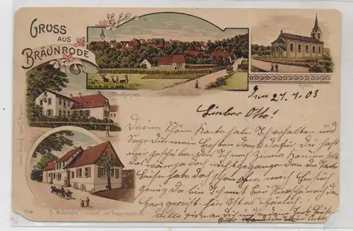 0-4271 ARNSTEIN - BRÄUNRODE, Lithographie, Gasthof, Oberförsterei, Kirche, ... deutliche Eckmängel