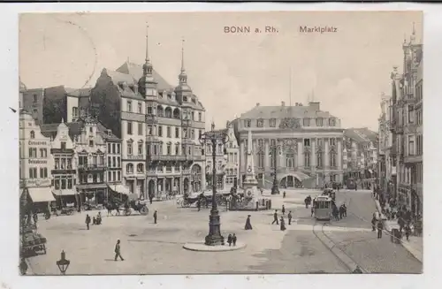 5300 BONN, Marktplatz, Strassenbahnen, Droschken, 1911