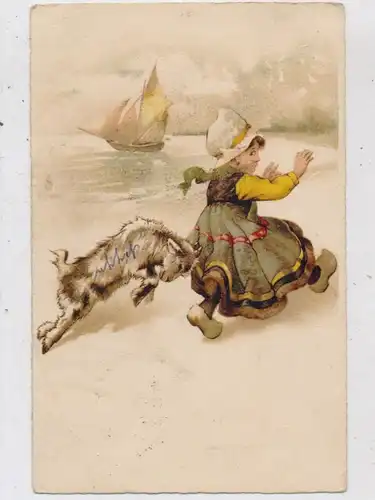 TIERE - ZIEGEN / Goats / Geiten / Chevres, Ziegenbock und Mädchen in niederländischer Tracht, 1923