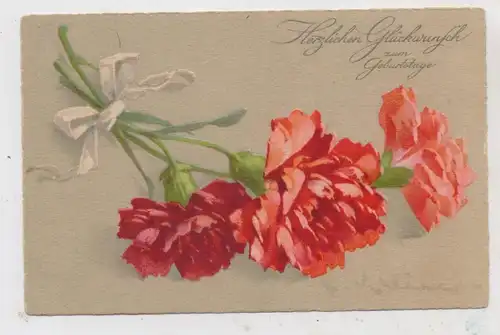 KÜNSTLER - ARTIST - CATHARINA KLEIN, Nelkenstrauss, Geburtstagsgrüsse, Meissner & Buch, Serie 2673
