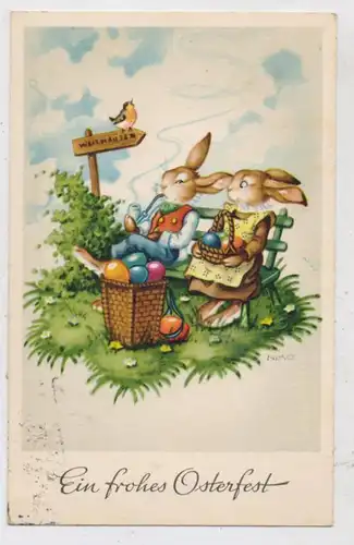 OSTERN - Osterhasenpaar bei der Rast, 1955