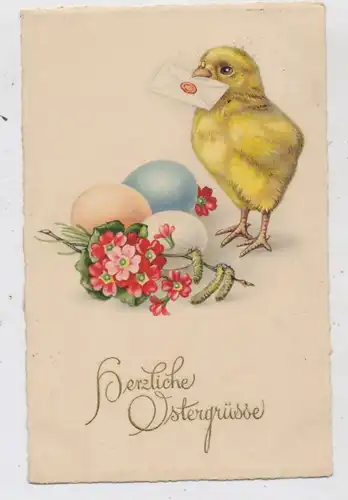 OSTERN - Küken mit Brief, Eiern und Blumenstrauß, 1929