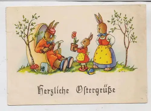 OSTERN - kleines Häschen gratuliert Grossvater im Lehnstuhl, 1952