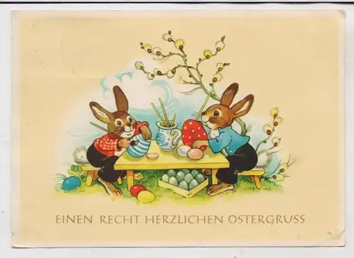 OSTERN - 2 Hasen beim Eiermalen, 1959