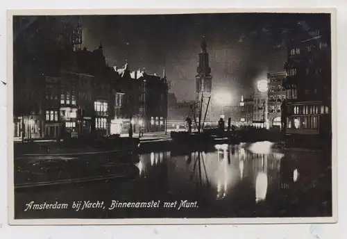 NOORD-HOLLAND - AMSTERDAM bij Nacht, Binnenamstel met Munt, Ed. van Daal