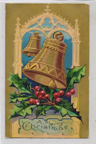 WEIHNACHTEN / CHRISTMAS, Glocken, Goldkarte gprägt / embossed / relief, 1900