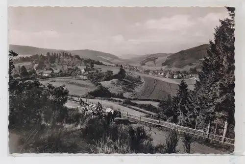 5940 LENNESTADT - OEDINGEN, Blick auf den Ort, Fuhrwerk, 1957