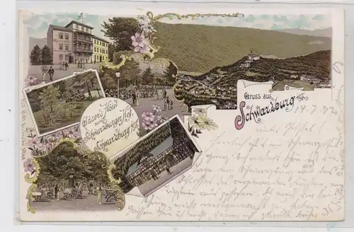 0-6825 SCHWARZBURG, Lithographie 1897, Gläser's Hotel zum Schwarzburger Hof