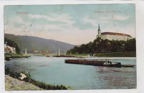 BÖHMEN & MÄHREN - TETSCHEN / DECIN, Schloß, Brücke, Frachtschiff, 1909