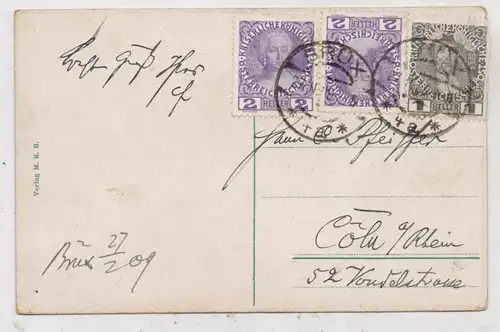 BÖHMEN & MÄHREN - BRÜX / MOST, Landeswarte am Schlossberg, Fuhrwerk, 1909