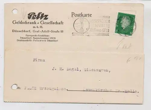 4000 DÜSSELDORF, Firmenpostkarte  Peltz Geldschrank- GmbH, 1930, Firmenlochung / Perfin, gelochter Beleg
