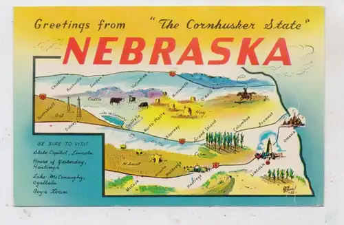 USA - NEBRASKA, Greetings from "The Cornhushes State", Map - Landkarte, 1956