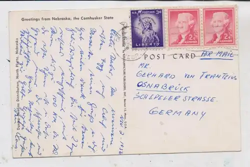 USA - NEBRASKA, Greetings from "The Cornhushes State", Map - Landkarte, 1956