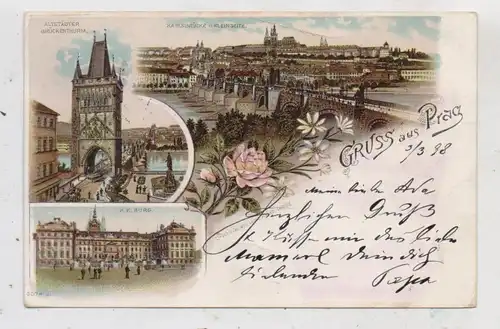 CZ 10000 PRAHA / PRAG, Lithographie 1898, kl. Druckstelle