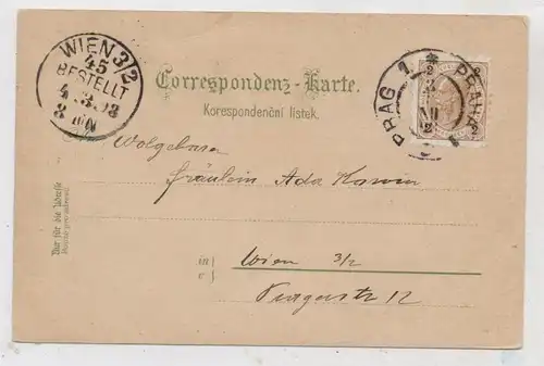 CZ 10000 PRAHA / PRAG, Lithographie 1898, kl. Druckstelle