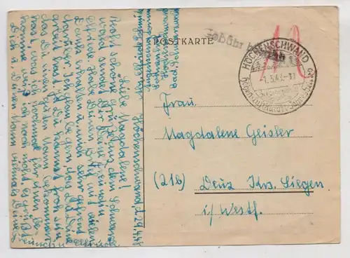 7821 HÖCHENSCHWAND, Postgeschichte, "Gebühr bezahlt", 1948