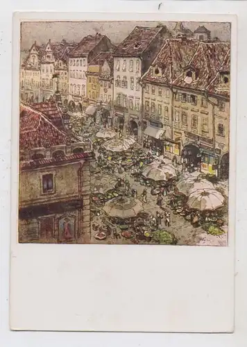 BÖHMEN & MÄHREN - BRÜN / BRNO, Zeeni Trh / Krautmarkt, Künstler-Karte Viktor Stretti