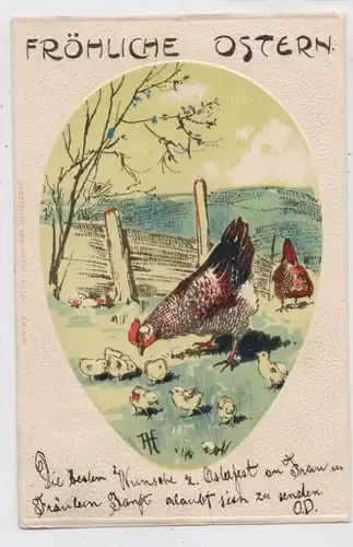 OSTERN - Hühnerhofszene, Präge-Karte, 1903