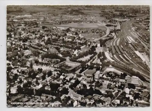 4690 HERNE - WANNE EICKEL, Luftaufnahme Stadtmitte mit Bahnhof, 1958