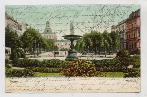 5300 BONN, Kaiserplatz mit Springbrunnen, Universität, 1905