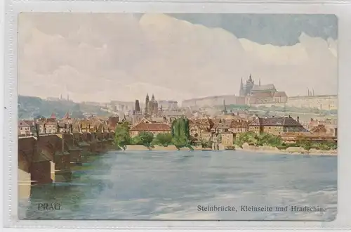 CZ 10000 PRAHA / PRAG, Steinbrücke, Kleinseite und Hradschin, Künstler-Karte J. Setelik, Verlag Jedlicka