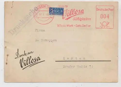 5800 HAGEN, VILOSA Firmen - Postkarte, Mit Deutschem Gruß ???? 1949