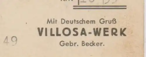 5800 HAGEN, VILOSA Firmen - Postkarte, Mit Deutschem Gruß ???? 1949