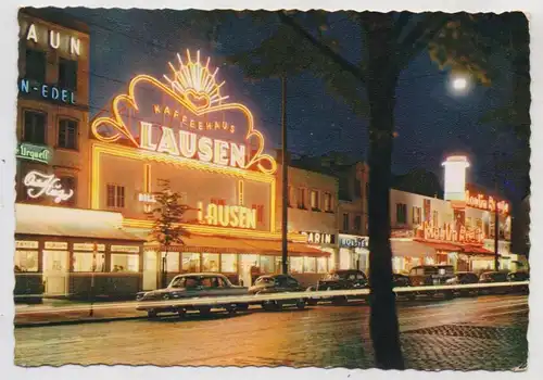 2000 HAMBURG - ST. PAULI, Reeperbahn, Kaffeehaus LAUSEN, Moulin Rouge bei Nacht, Oldtimer, 1957