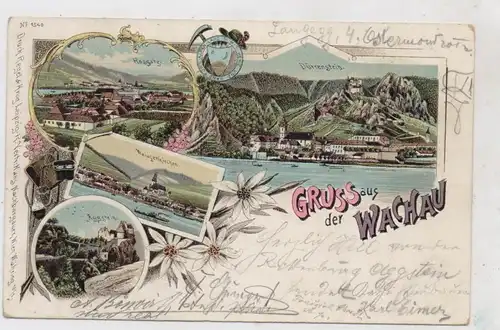 A 3602  ROSSATZ / DÜRRENSTEIN / AGGSTEIN / WEISSENKIRCHEN, Lithographie 1899, Gruss aus der Wachau