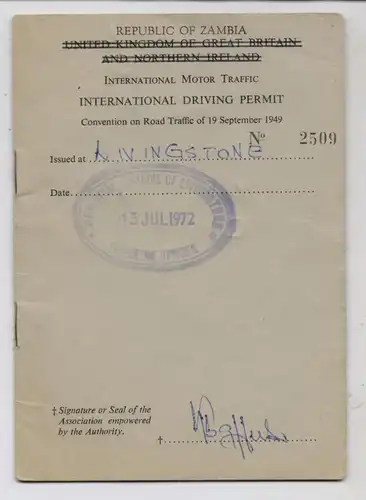 SAMBIA / ZAMBIA, International Drivers License, 1972